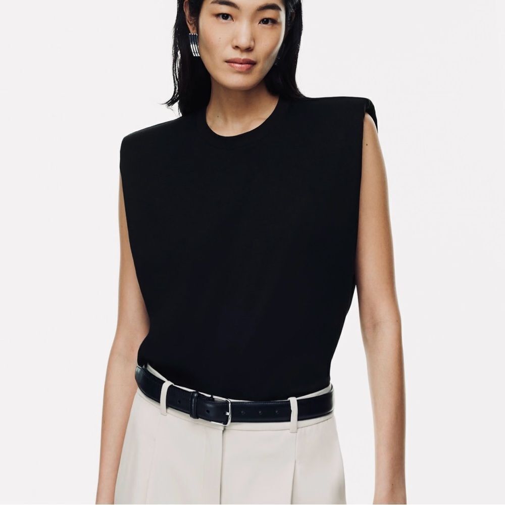 ARITZIA BABATON Shoulder Pad Tee Shirt 100% Cotton NWT Sleeveless Top - Picture 5 of 16